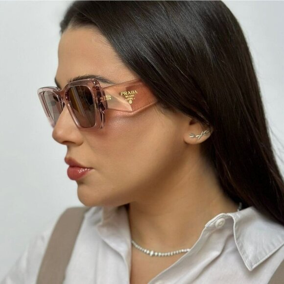 Prada PR08YS 19Q10D Transparent Peach Light Brown Cat Eye Unisex - Picture 5 of 12